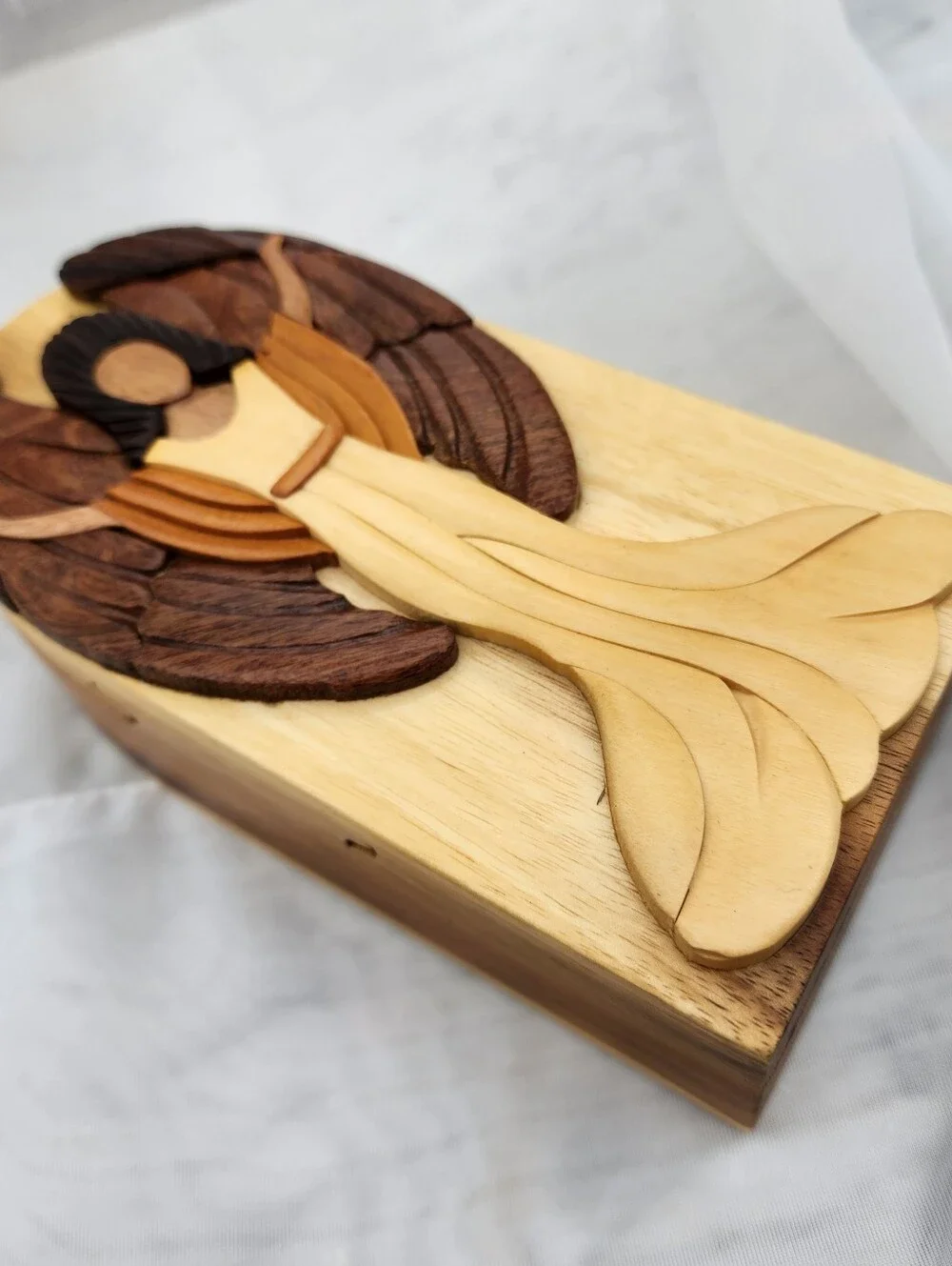 Carver Dan Angel Puzzle Box Hand Carved Wood Trinket Box 6.5